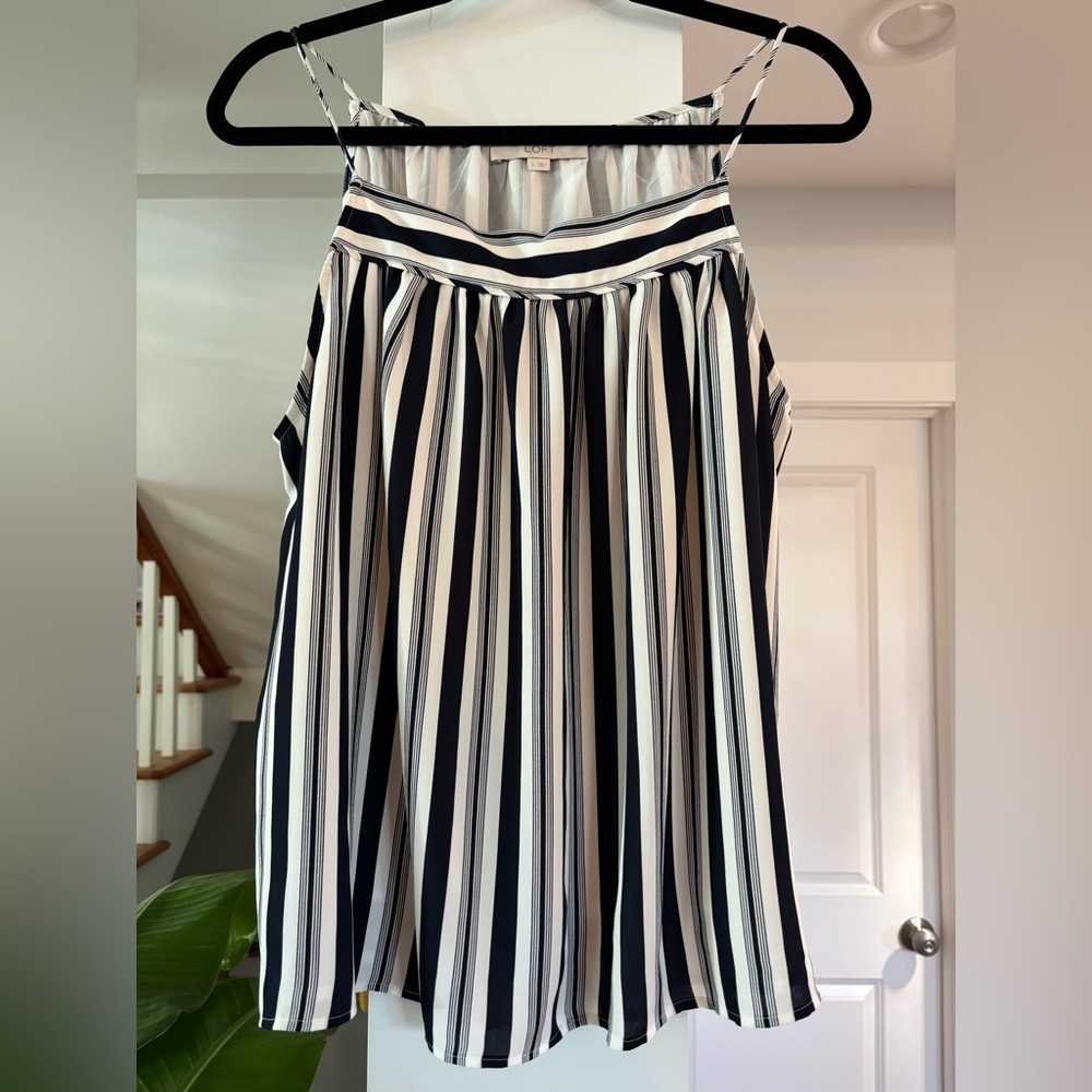 LOFT Navy and White Striped Cami - Size Large